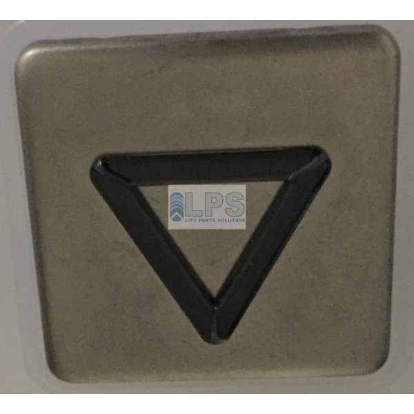 Tête de bouton BL carré inox avec collerette métal gravure : FLECHE DESCENTE