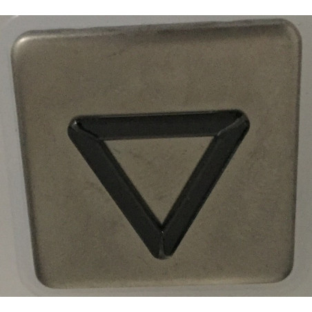 Tête de bouton BL carré inox avec collerette métal gravure : FLECHE DESCENTE